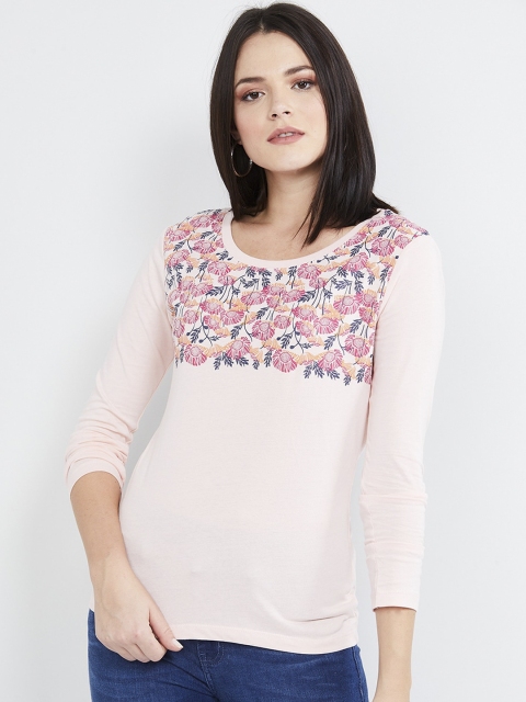 max Women Pink Printed V-Neck T-shirt