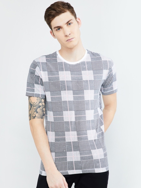 max Men White Checked Round Neck T-shirt