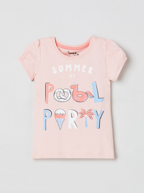 

max Girls Peach-Coloured Printed Pure Cotton Top