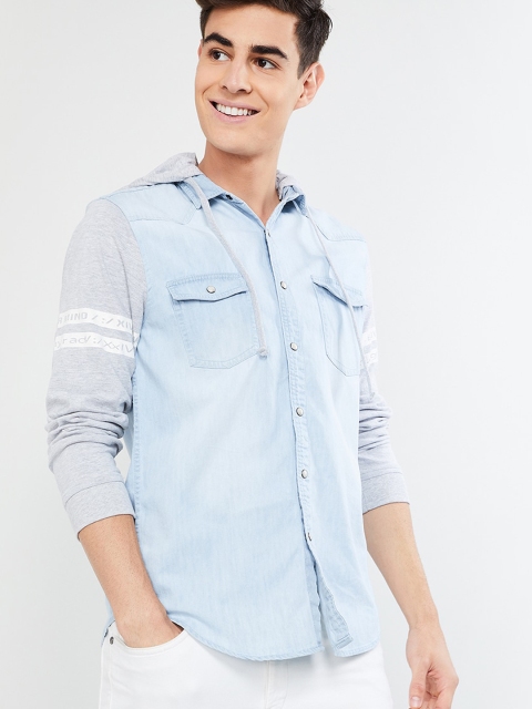 

max Men Blue Regular Fit Solid Casual Denim Shirt