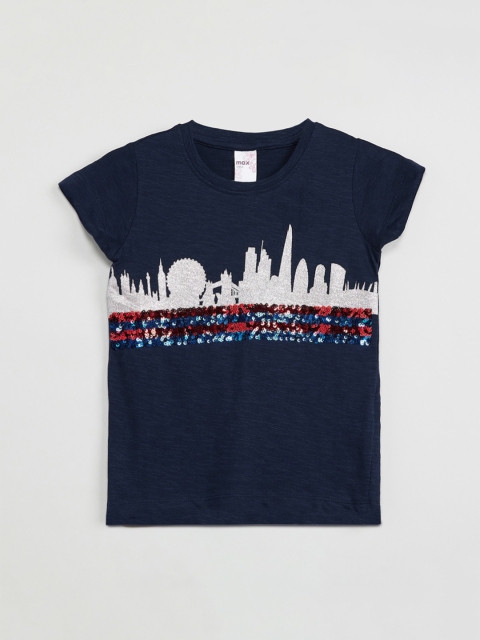 

max Girls Navy Blue Embellished Top