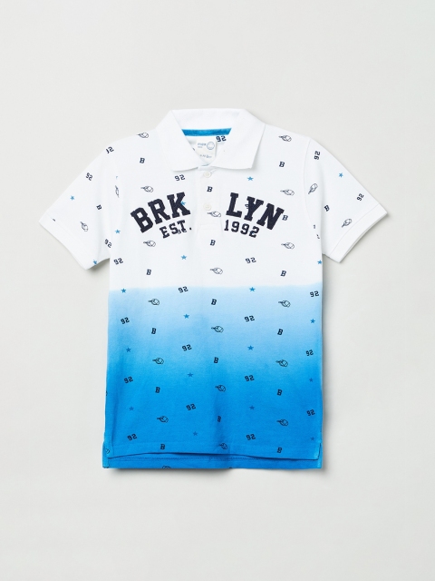 

max Boys White Printed Polo Collar T-shirt