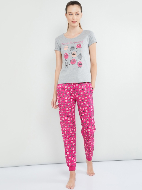 

max Women Grey & Pink Printed Night Suit