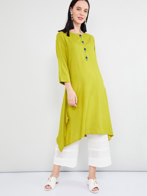 

max Women Green Yoke Design Straight Kurta
