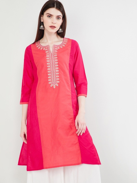 

max Women Coral Pink Yoke Design Straight Kurta