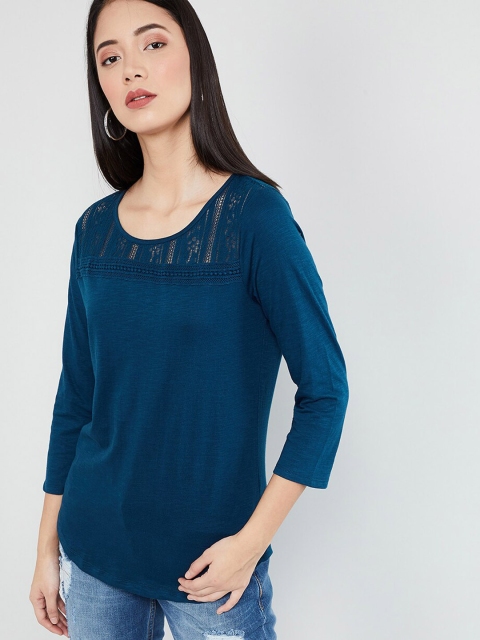 

max Women Teal Blue Self Design Top
