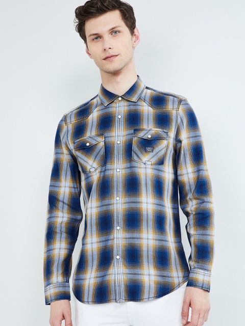 

max Men Blue & Yellow Regular Fit Checked Casual Shirt