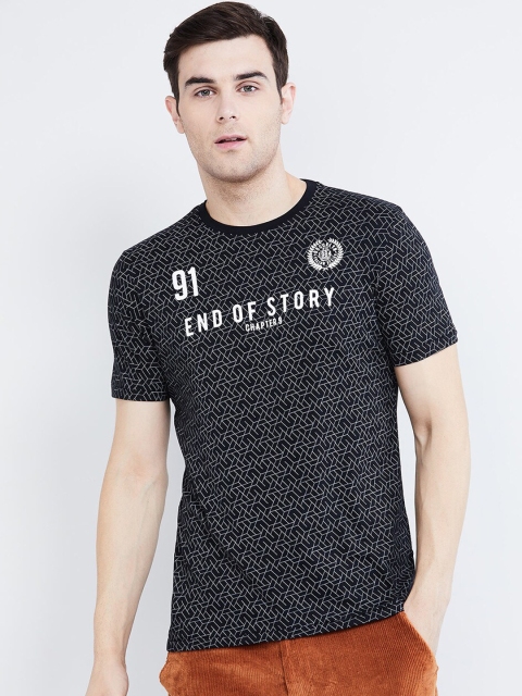

max Men Black Printed Round Neck T-shirt
