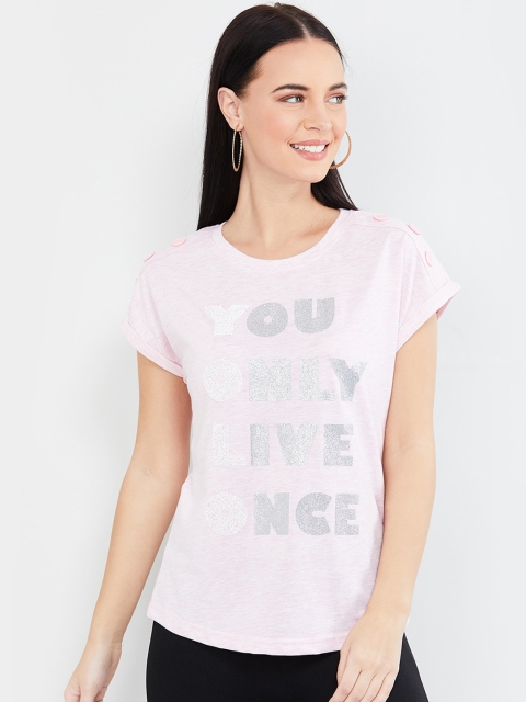 

max Women Pink Printed Round Neck T-shirt