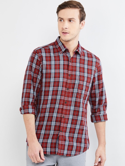max Men Red & White Slim Fit Checked Casual Shirt