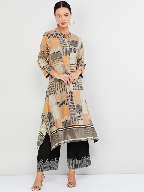 

max Women Grey & Black Printed A-Line Kurta
