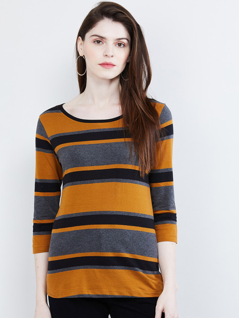 

max Women Yellow Printed Scoop Neck T-shirt