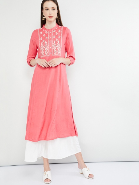 

max Women Rose Embroidered A-Line Kurta