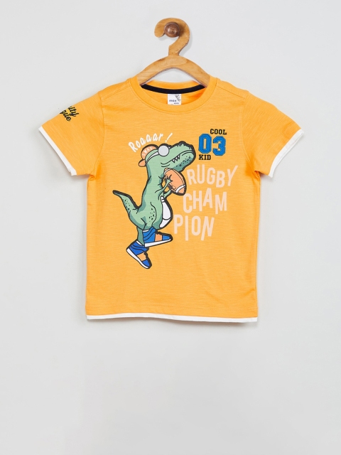 

max Boys Yellow Printed Round Neck T-shirt