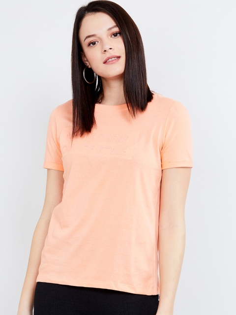 

max Women Peach-Coloured Printed Round Neck T-shirt