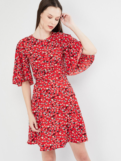 

max Women Floral Red Printed A-Line Dress