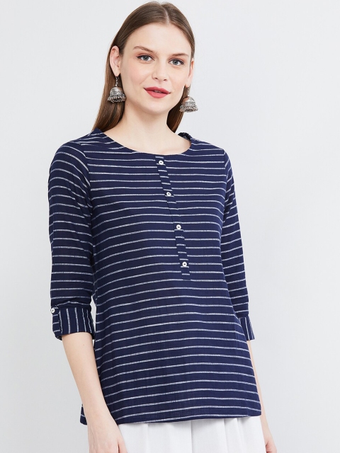 

max Women Blue & White Striped Straight Kurti