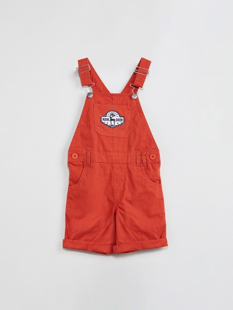 

max Boys Coral Red Solid Dungaree Shorts