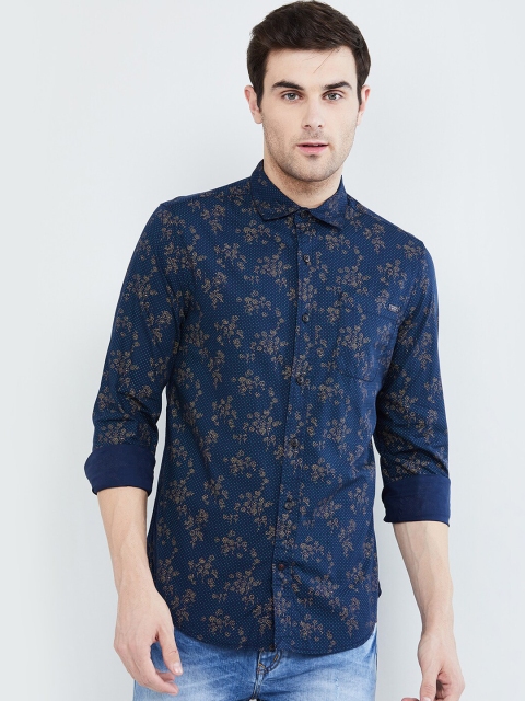 

max Men Navy Blue & Grey Slim Fit Printed Casual Shirt
