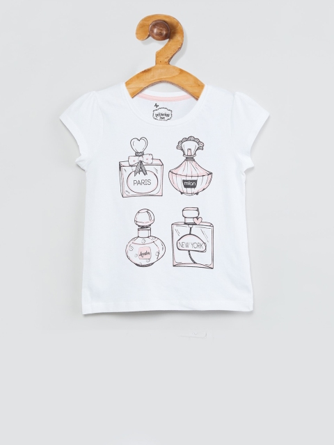 

max Girls White Printed Round Neck T-shirt