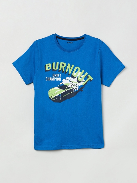 

max Boys Blue Printed Round Neck T-shirt