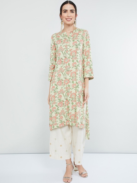

max Women Green Floral Printed Straight Kurta