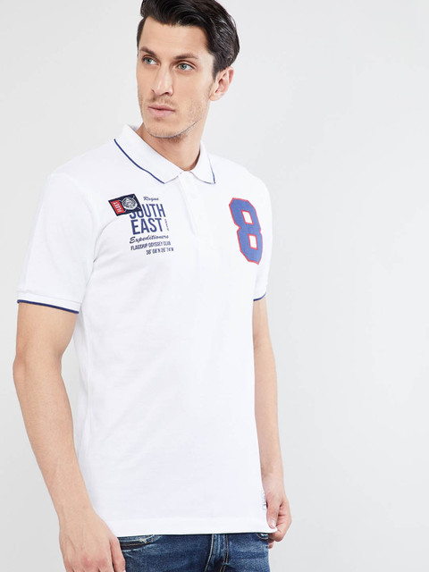 

max Men White Printed Polo Collar T-shirt
