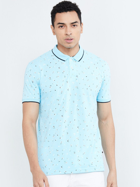 

max Men Blue Printed Polo Collar T-shirt