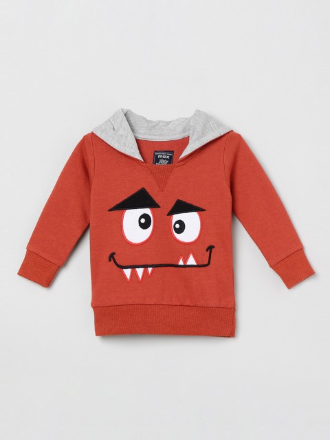 

max Boys Rust Red Printed Hooded Sweatshirt