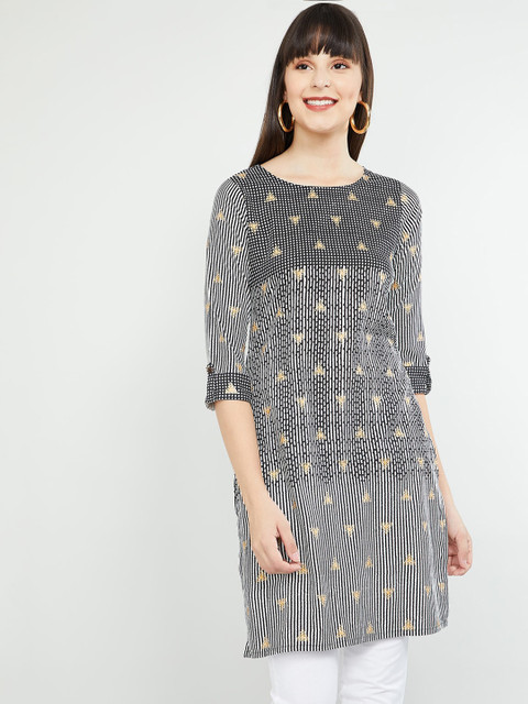 

max Women Black & White Checked Straight Kurta