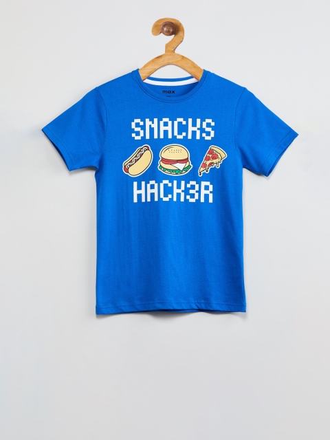 max Boys Blue Printed Round Neck T-shirt
