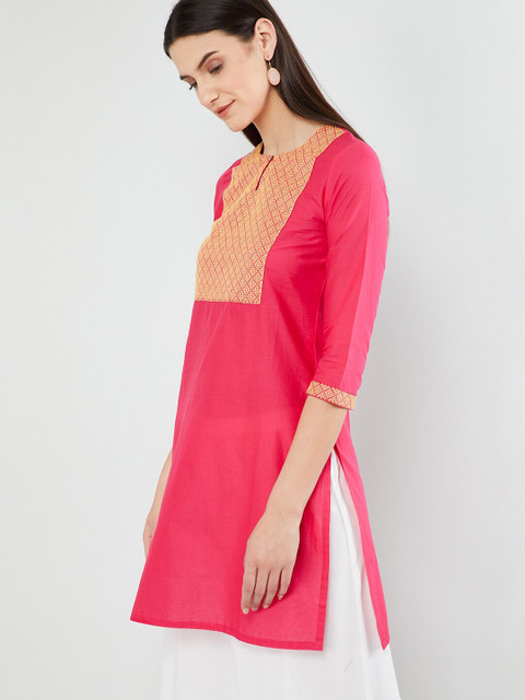 

max Women Pink & Yellow Yoke Design Straight Kurta