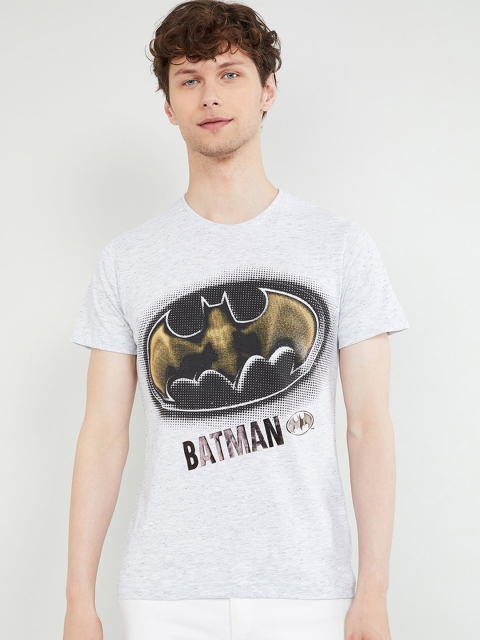

max Men Grey & Black Batman Printed Round Neck Slim Fit T-shirt