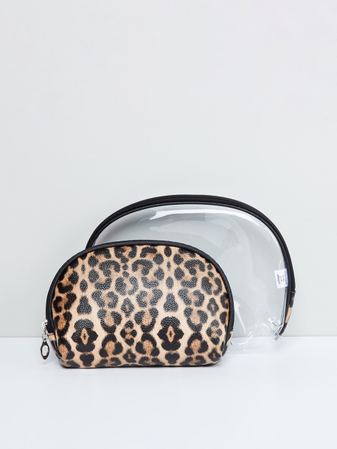 

max Women Set Of 2 Beige & Black Leopard Printed Pouches