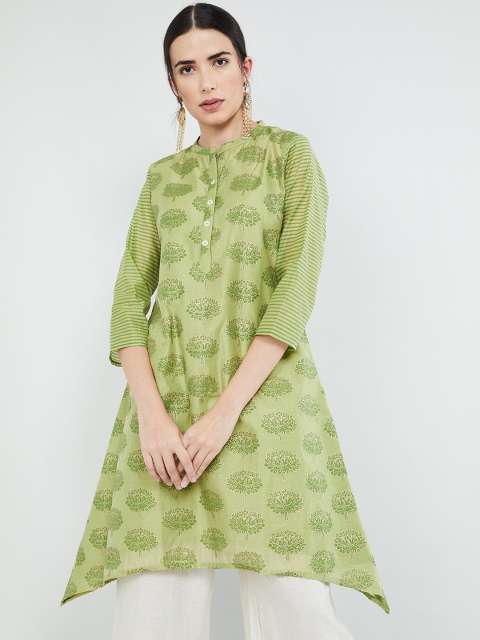 

max Women Green Printed A-Line Kurta