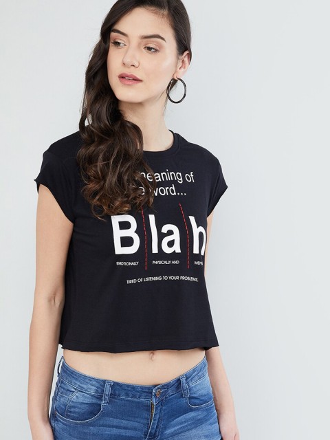 

max Women Black Printed Round Neck T-shirt