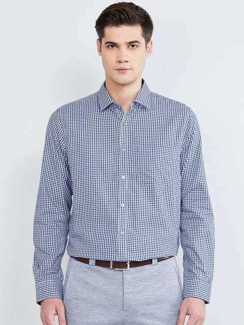 

max Men Blue & White Slim Fit Checked Semiformal Shirt