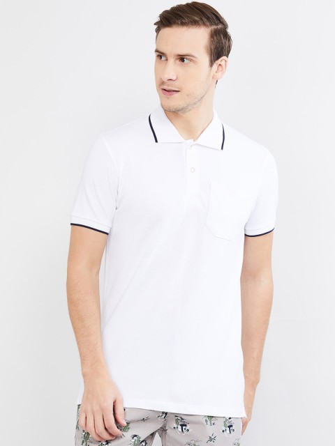 

max Men White Solid Polo Collar T-shirt