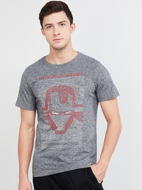 max Men Grey Iron Man Printed Round Neck T-shirt