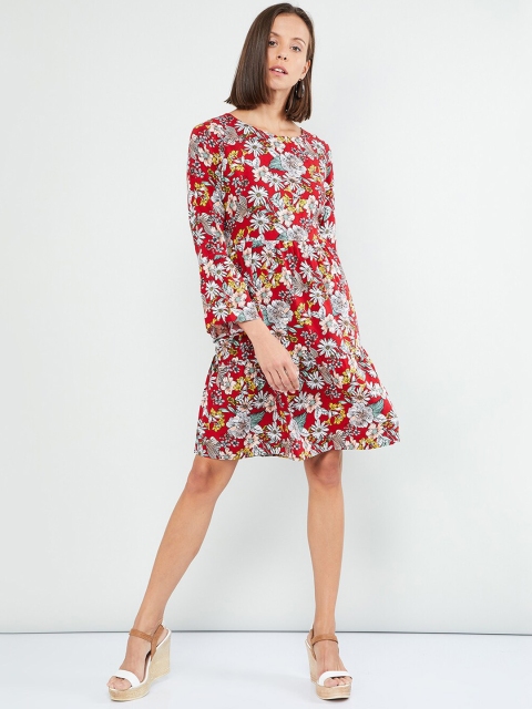 

max Women Red & White Printed A-Line Dress
