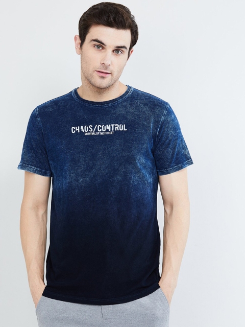 max Men Blue Dyed Slim Fit Round Neck T-shirt