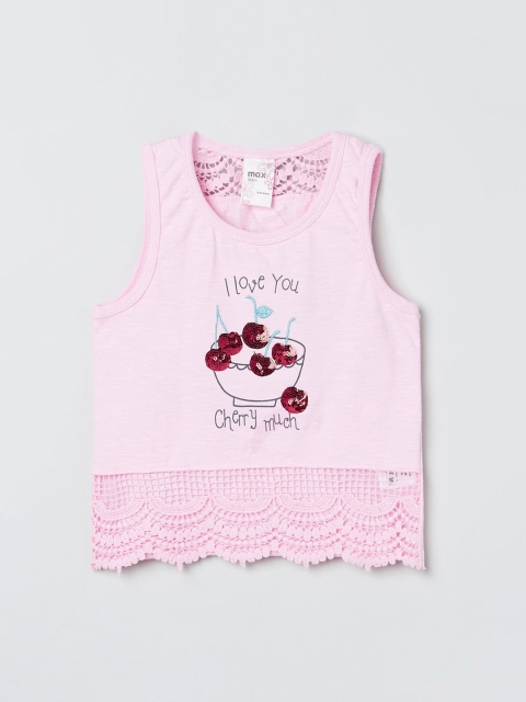 

max Girls Pink Printed Knitted Pure Cotton Top