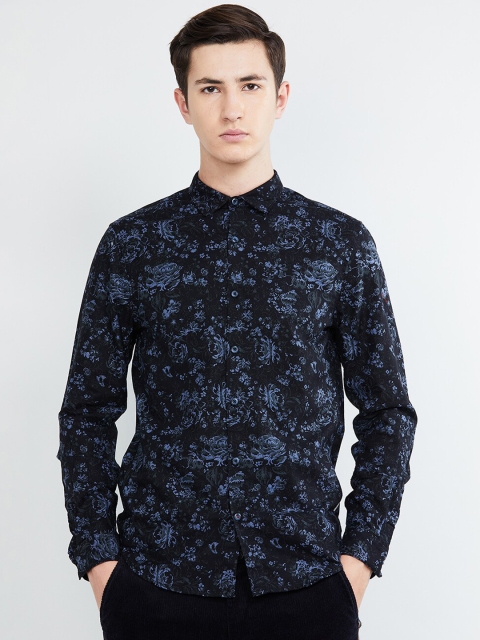 

max Men Black & Blue Floral Print Casual Shirt