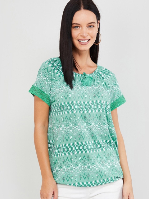 

max Women Green Printed Pure Cotton Top