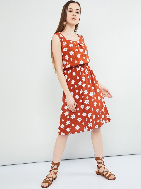 

max Women Brown Printed Fit and Flare Dress