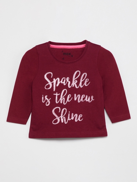 

max Girls Burgundy Printed Round Neck T-shirt