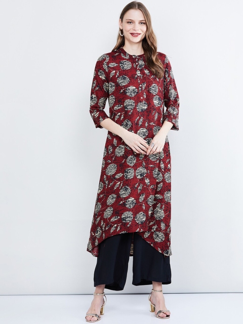

max Women Maroon & Grey Printed A-Line Kurta