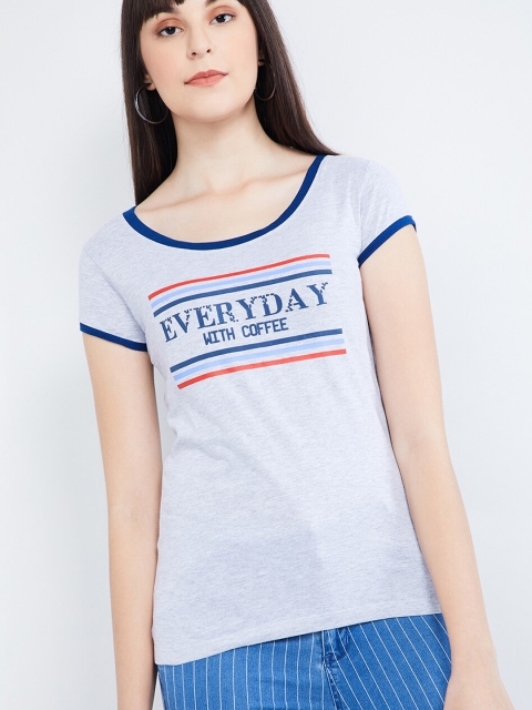 

max Women Blue Printed Round Neck T-shirt