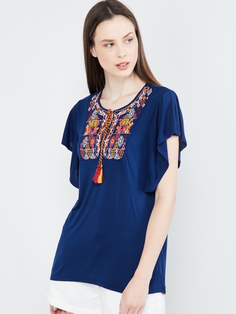 

max Women Blue Embroidered Top