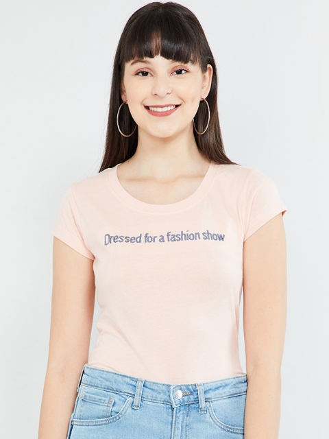 

max Women Pink Printed Round Neck T-shirt
